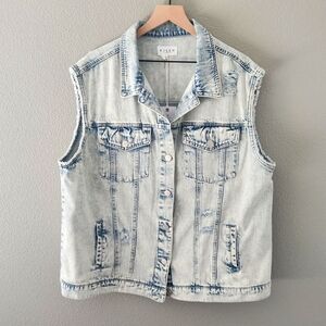 Risen Denim Vest Size 1X Light Acid Wash Distressed Spring Summer Layering Plus